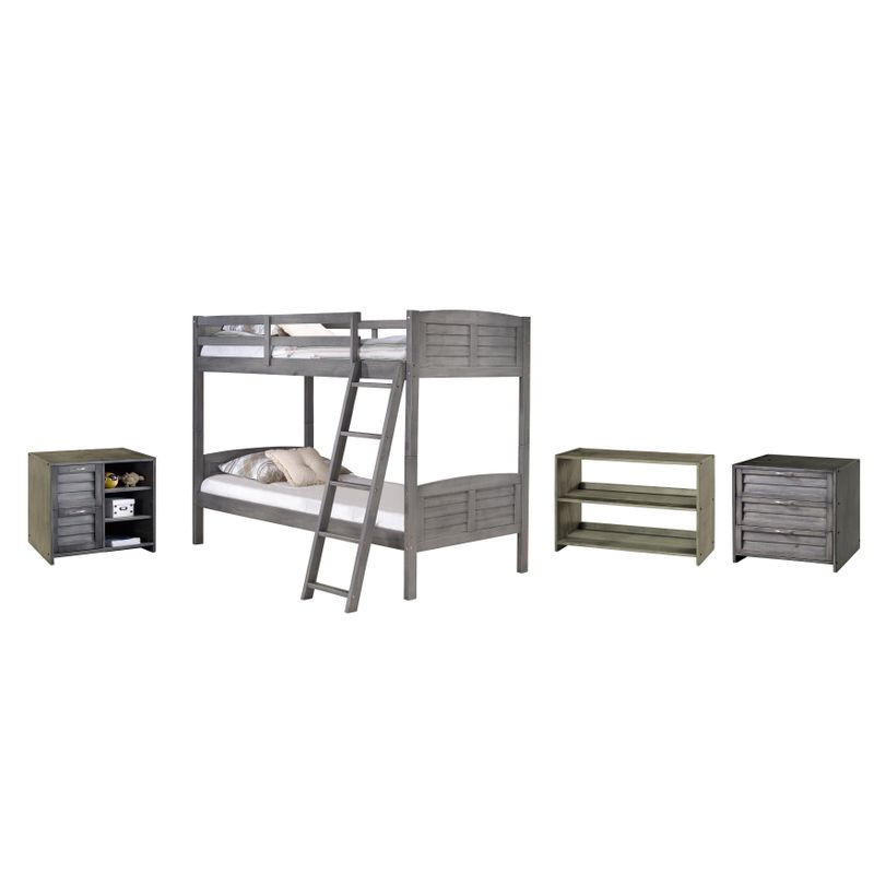 Twin over Twin Bunk with Case Goods - Twin over Twin - Bunk, 2 Drawer Chest, Bookcase