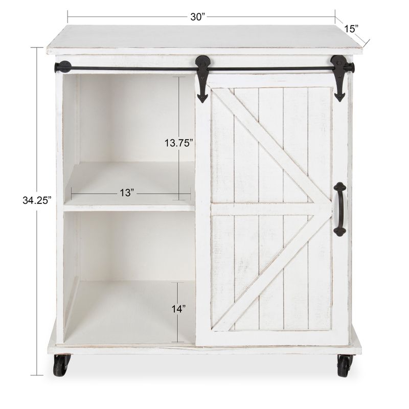 Kate and Laurel 'Cates' White Rolling Kitchen and Bar Cart - 30x15x34 - Rustic White - Farmhouse