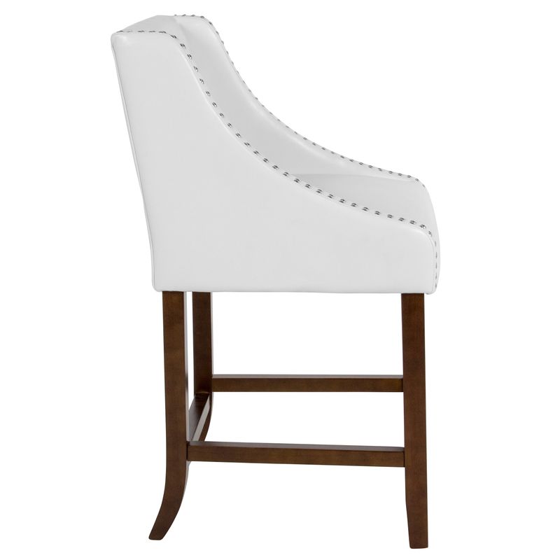 24-inch Transitional Tufted Walnut Counter-height Stool - White Leather