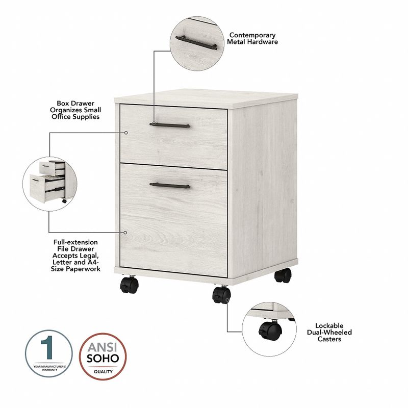 Key West 60W L Shaped Desk with Mobile File Cabinet by Bush Furniture - Shiplap Gray/Pure White