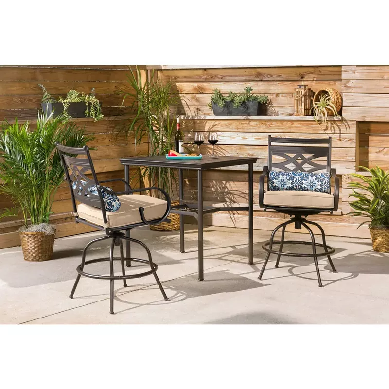 Montclair 3pc High Dining: 2 Swivel Chairs, 33" Square High Dining Table