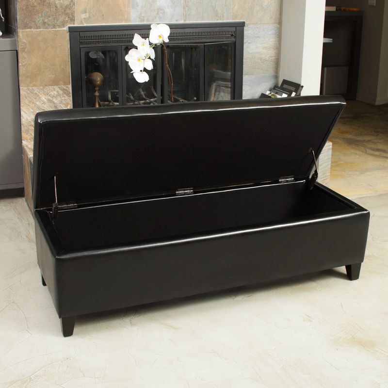 York Bonded Leather Black Storage Ottoman Bench by Christopher Knight Home - Black