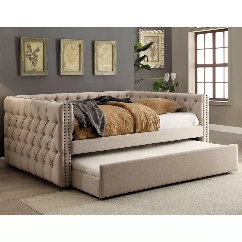 Transitional Fabric Twin Trundle in Ivory