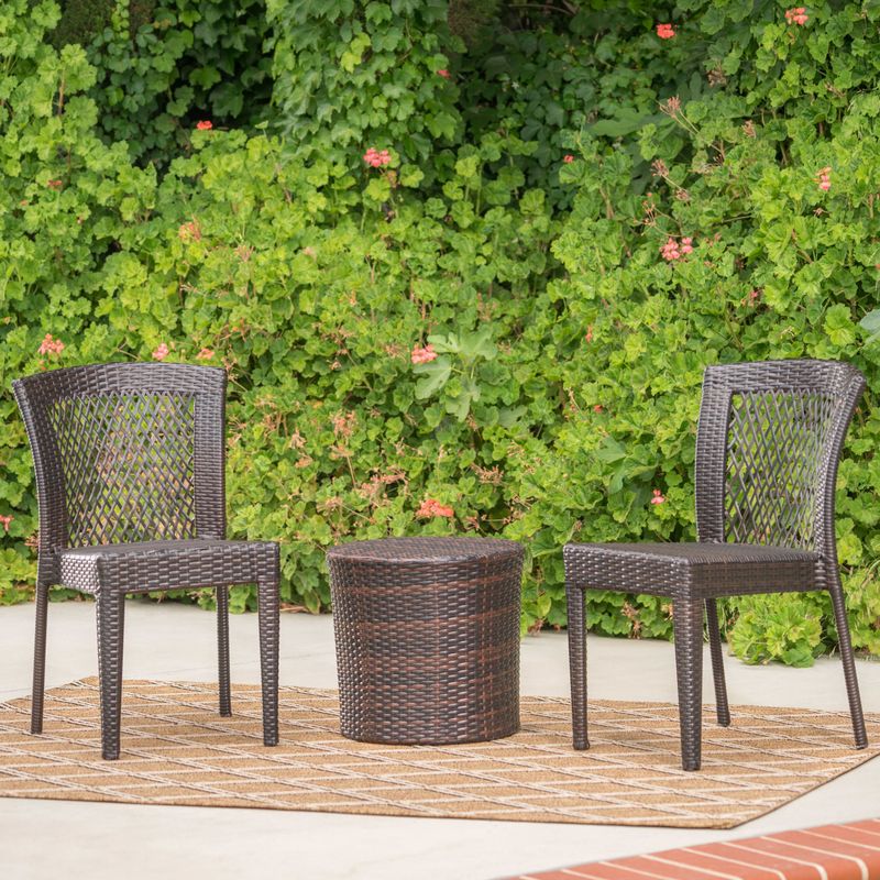 Ashton Outdoor 3-Piece Wicker Stacking Chair Chat Set by Christopher Knight Home - Multibrown