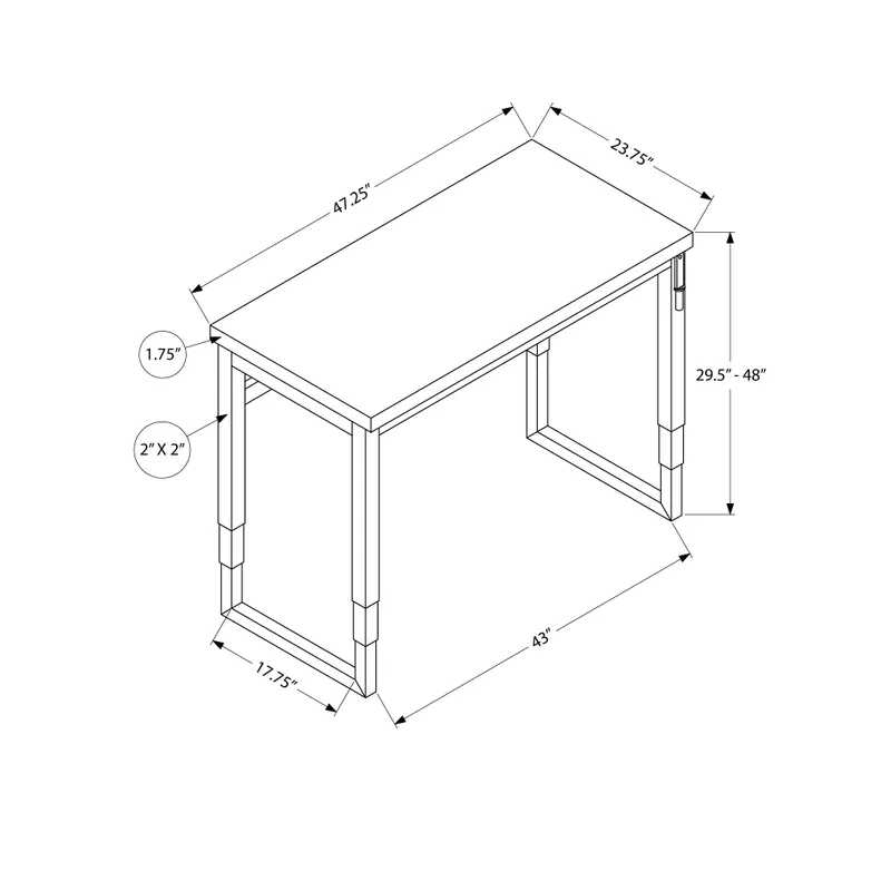 Computer Desk/ Home Office/ Standing/ Adjustable/ 48"L/ Work/ Laptop/ Metal/ Laminate/ White/ Black/ Contemporary/ Modern