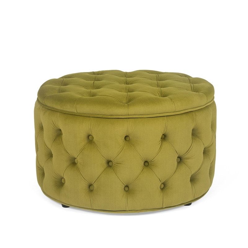 Adeco Velvet Round Storage Ottoman Button Tufted Footrest Stool Bench - Green