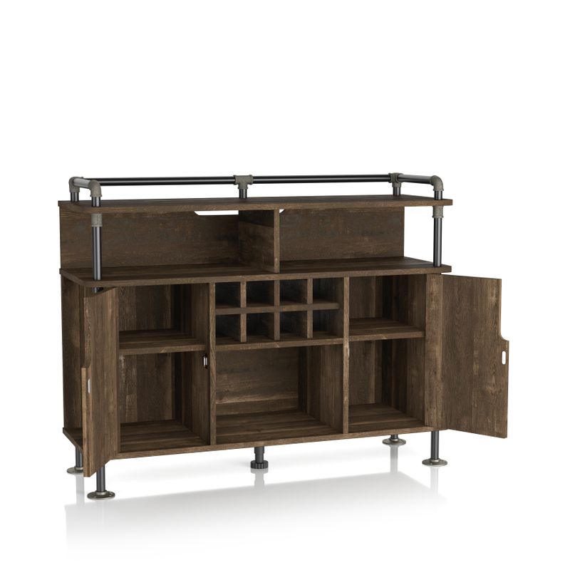 DH BASIC Rustic 7-Shelf and 8-Bottle Wine Cabinet by Denhour - Vintage Grey Oak