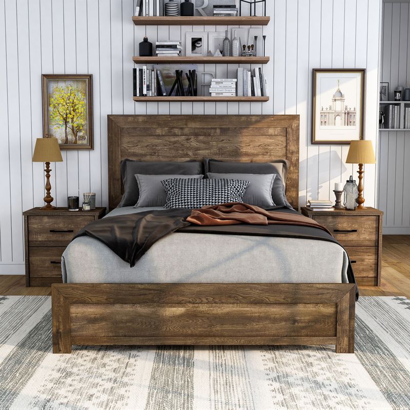 Furniture of America Greer Rustic Walnut 2-Piece Bed & Nightstand Set - Full