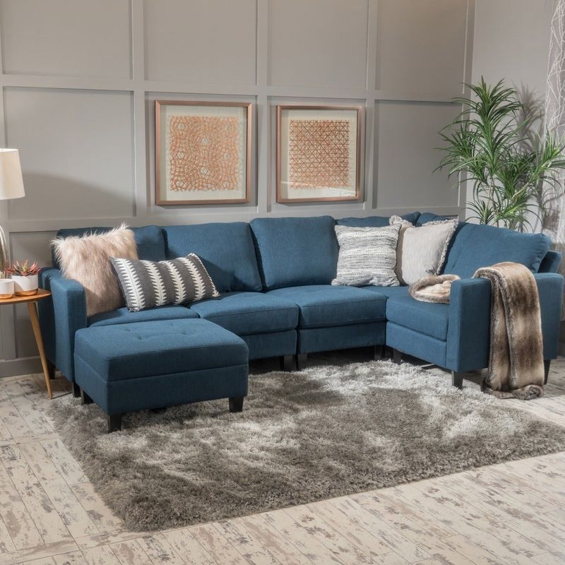 Zahra 6-piece Sofa Sectional with Ottoman by Christopher Knight Home - Navy Blue