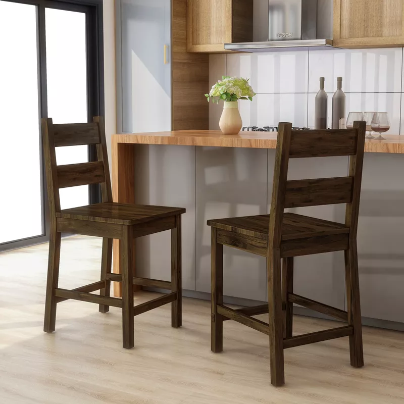 Rustic Wood Counter Height Chairs in Rustic Oak (Set of 2)