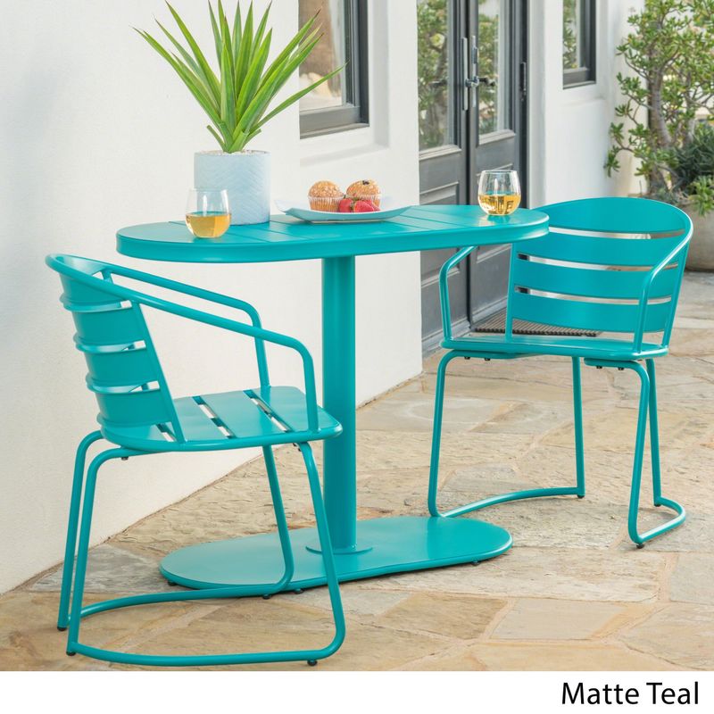 Santa Monica Outdoor 3-Piece Oval Bistro Chat Set by Christopher Knight Home - Matte Teal