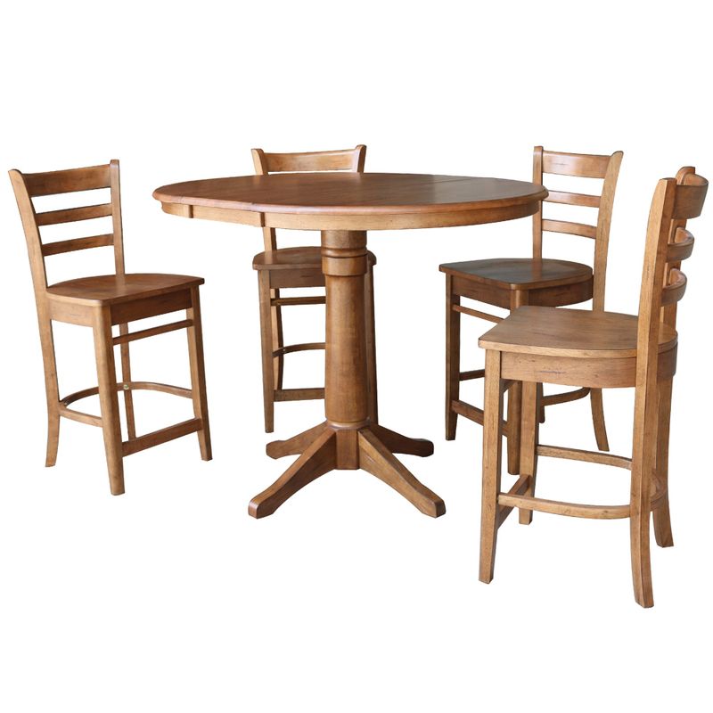 36" Round Extension Dining Table with 4 Stools - Oak