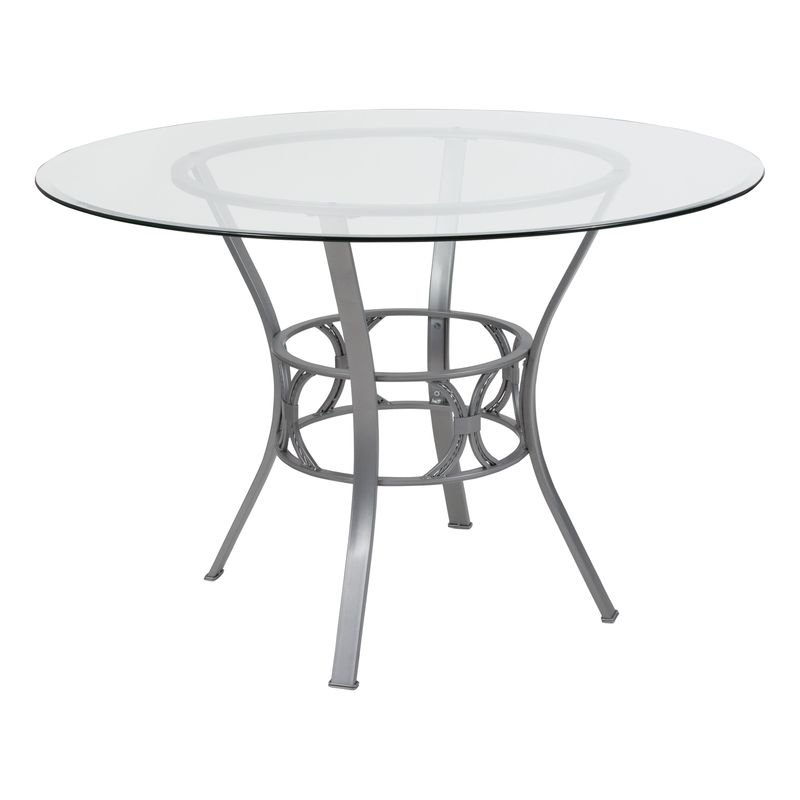 45'' Round Glass Dining Table with Crescent Style Metal Frame - Clear Top/Black Frame