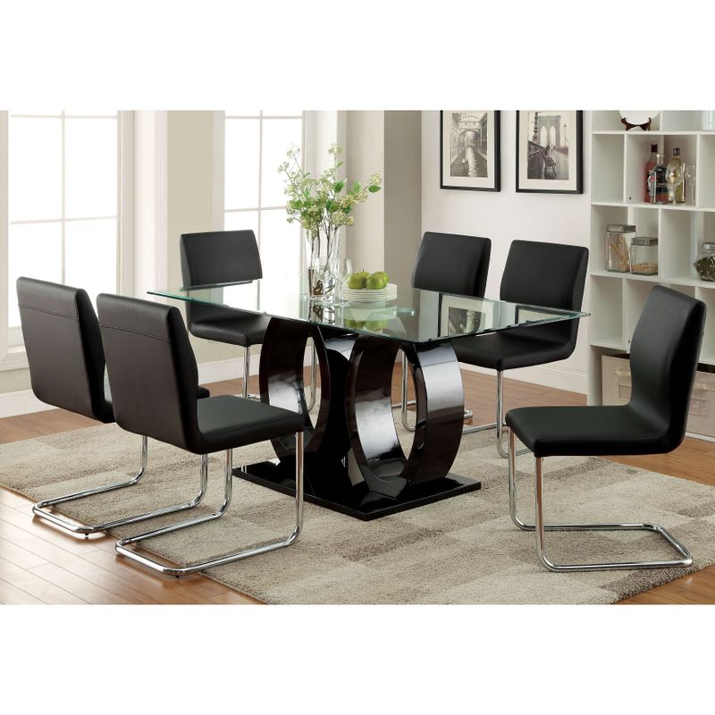Furniture of America Olgette Contemporary 7-piece High Gloss Dining Set - White