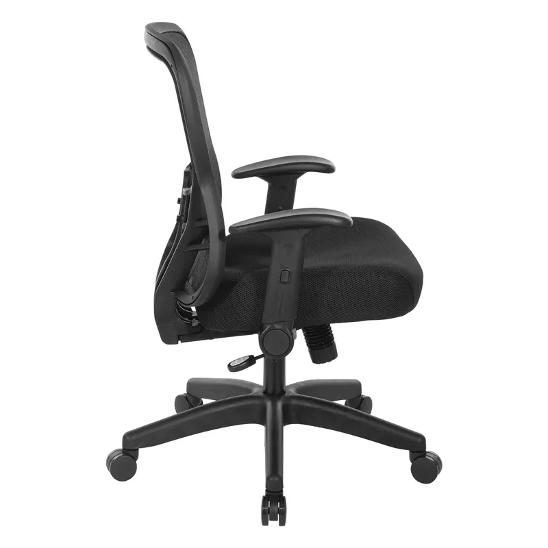 OSP Home Furnishings - Professional R2 SpaceGrid Back Manager’s Chair with Adjustable Lumbar Support and Adjustable Flip Arms - Black