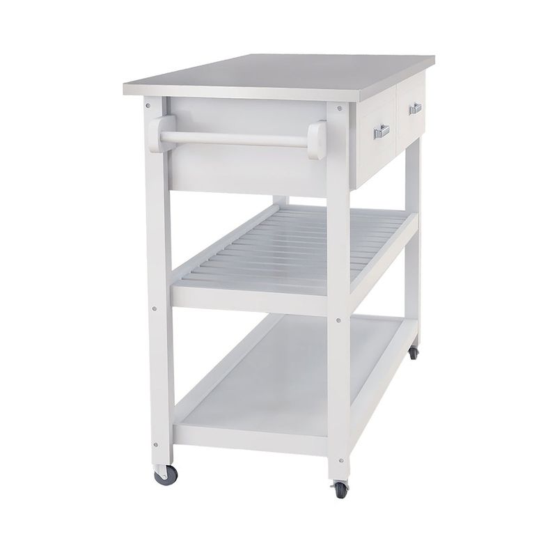 Merax Stainless Steel Table Top White Kicthen Cart With Two Drawers - Stainless Steel - Kitchen Cart
