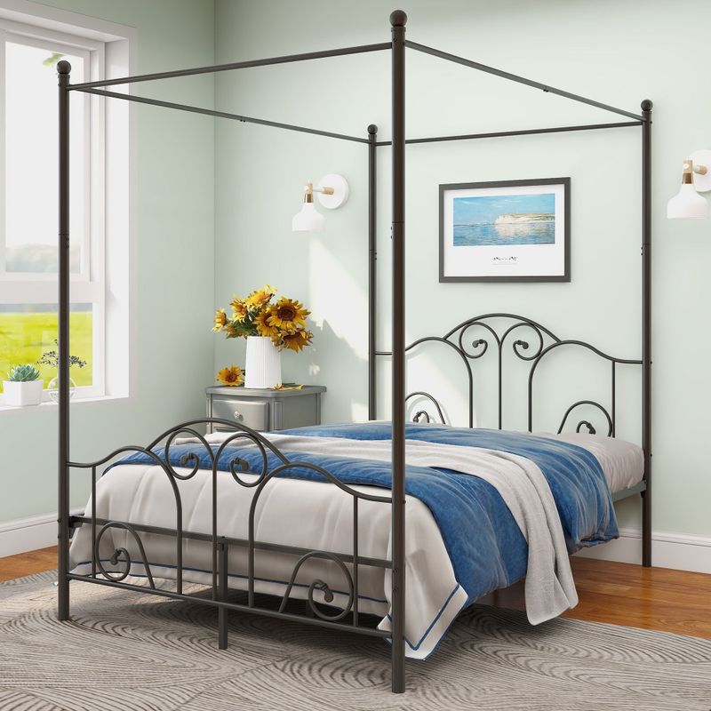 Rent to own Alazyhome Canopy Metal Bed Frame, Metal Slat Support ...