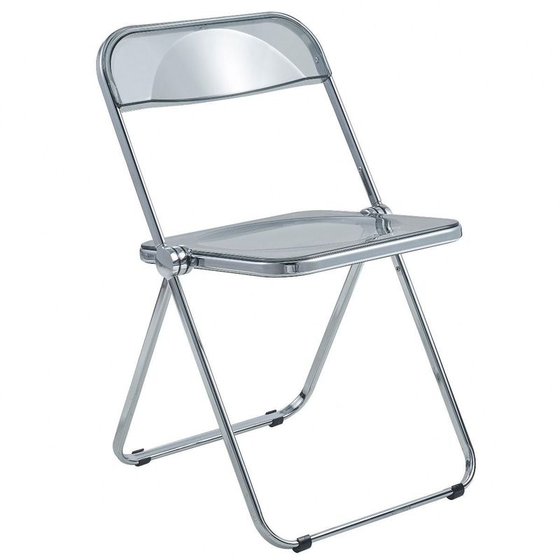 LeisureMod Lawrence Acrylic Folding Chair With Metal Frame - 30" - Transparent Black