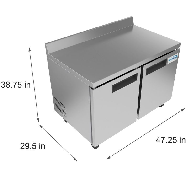 KoolMore 48-Inch 2 Door Stainless Steel Worktop Commercial Freezer 12 cu. ft.