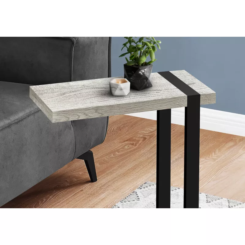 Accent Table/ C-shaped/ End/ Side/ Snack/ Living Room/ Bedroom/ Metal/ Laminate/ Grey/ Black/ Contemporary/ Modern