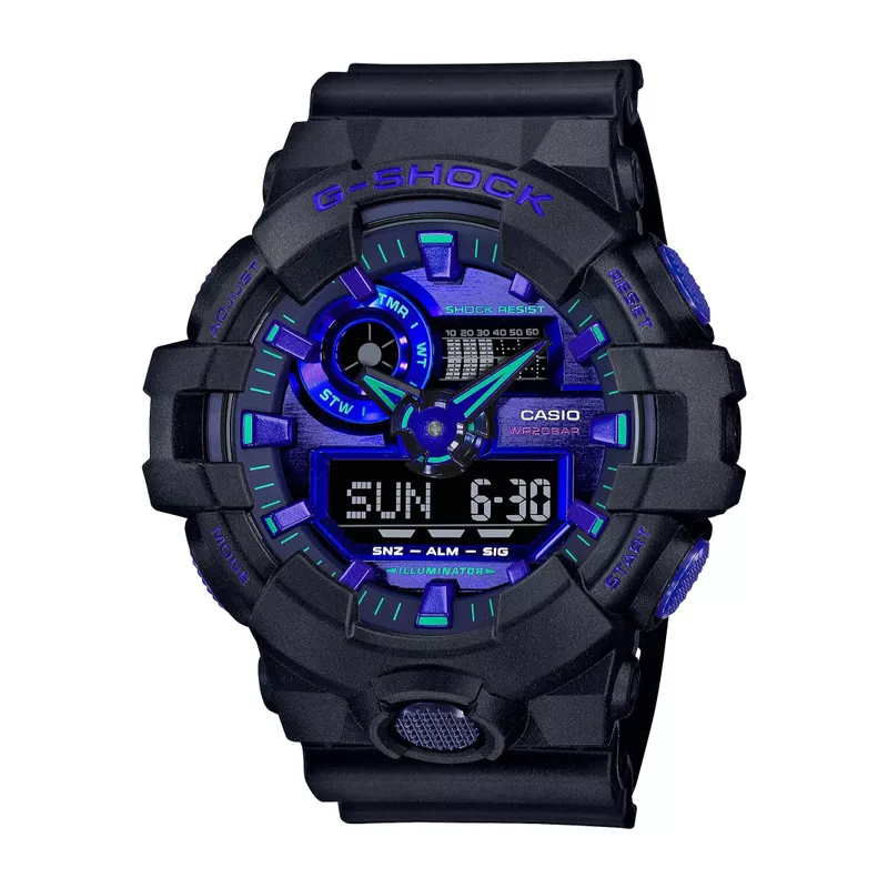 G-Shock - Mens G-Shock Virtual Black Metallic Analog/Digital Watch Blue Violet