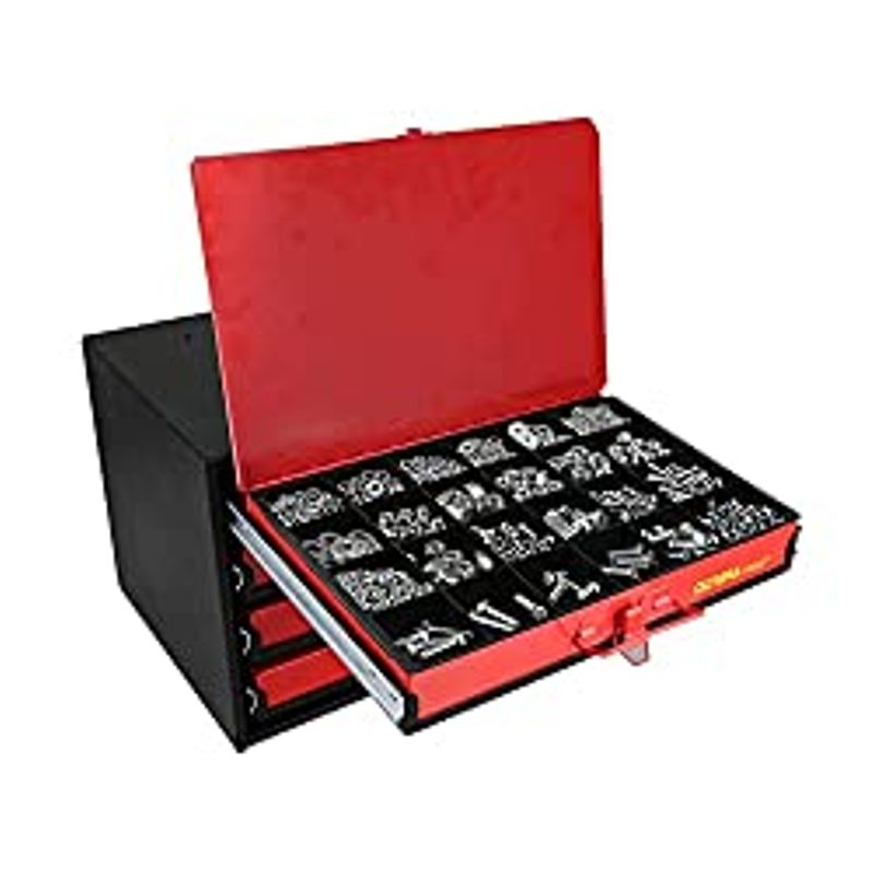 Olympia Tools 90-806 4-Drawer Hardware Organizer includes 2500-pieces Small Hardware, black/red