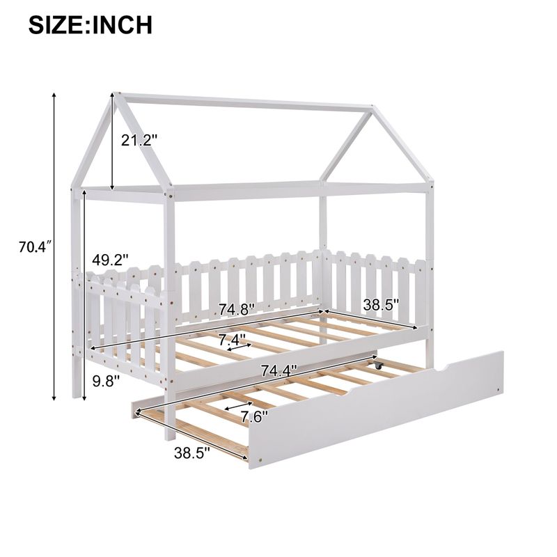 Rent to own Nestfair Twin Size House Bed with Trundle - White - FlexShopper