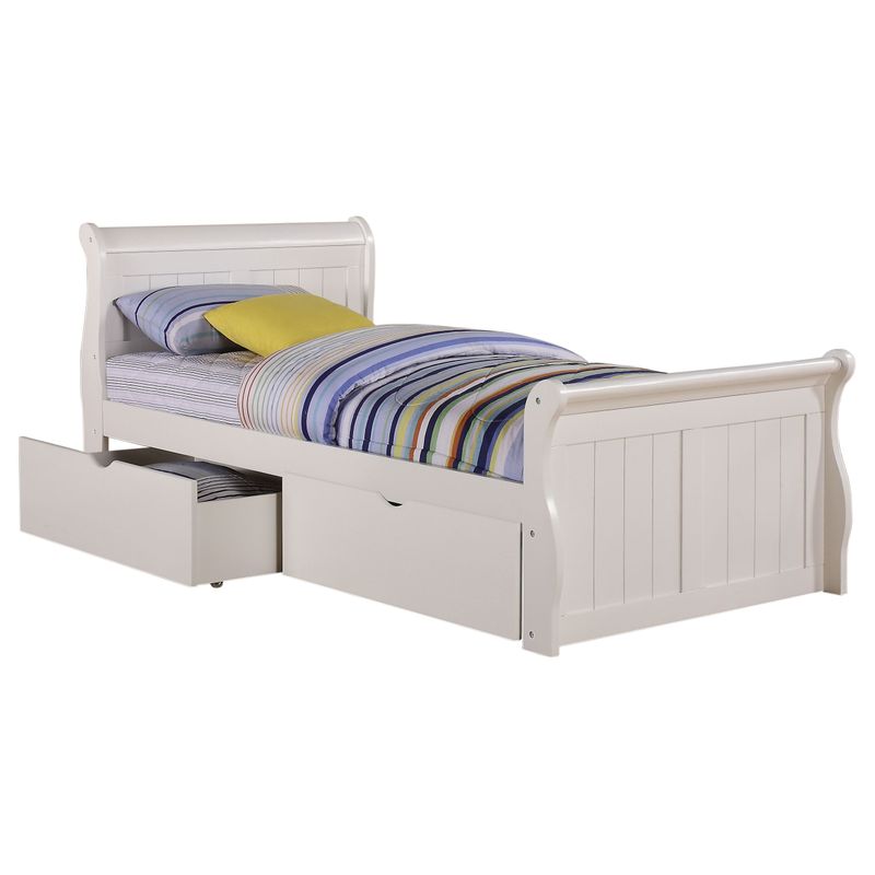 Donco Kids White Dual Underbed Drawers Sleigh Bed - Twin Size