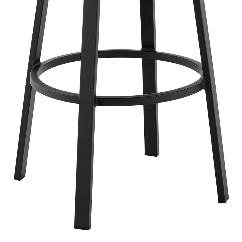 Don 30" Outdoor Patio Bar Stool in Black Aluminum with Grey Cushions