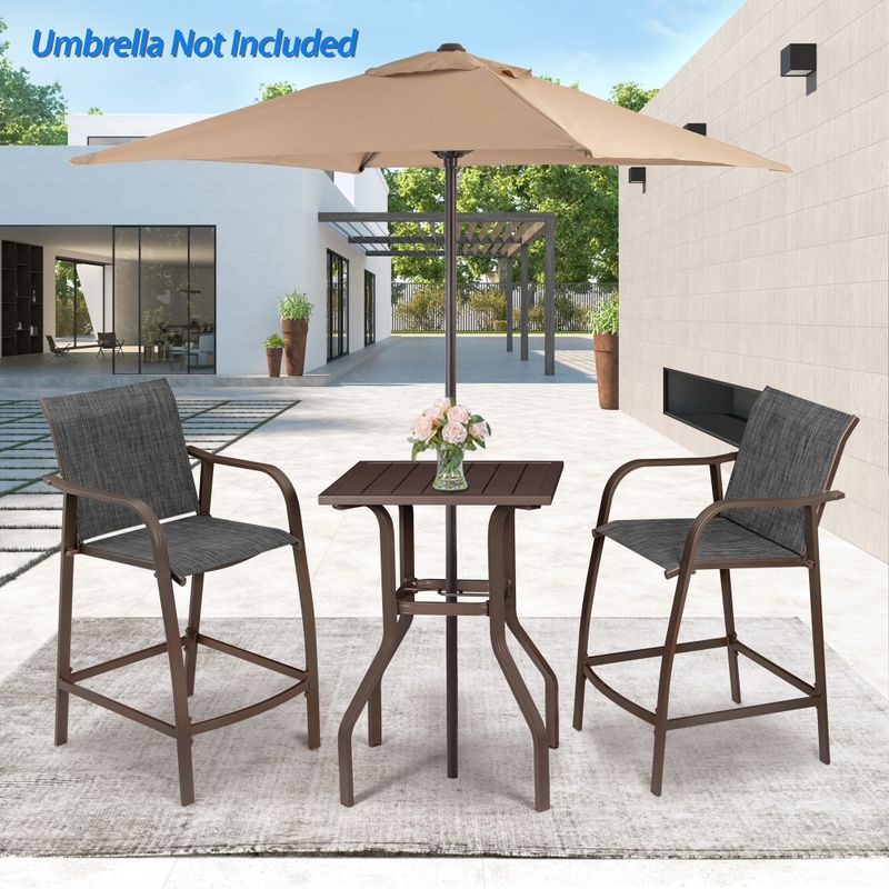 Aluminum Patio Bar Set All-weather 2 PCS Bar Stools and Table with Umbrella Hole - See the details - Black&Gray