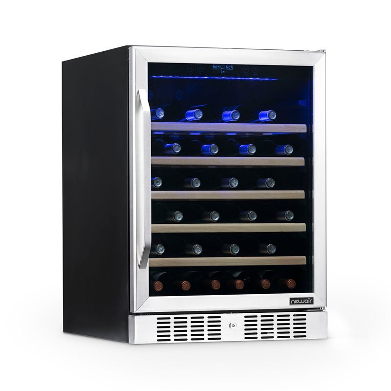 Newair 24" Built-In 52 Bottle Compressor Wine Fridge in Stainless Steel with Precision Digital Thermostat - Silver