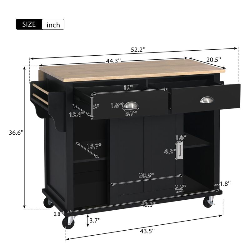 Nestfair Drop-Leaf Countertop Kitchen Cart Kitchen Island with Wheels and Storage Cabinet - Black