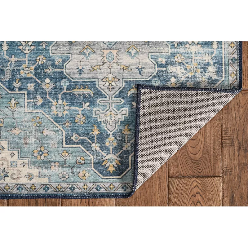 Wardley Teal And Ivory 5X7 Washable Area Rug