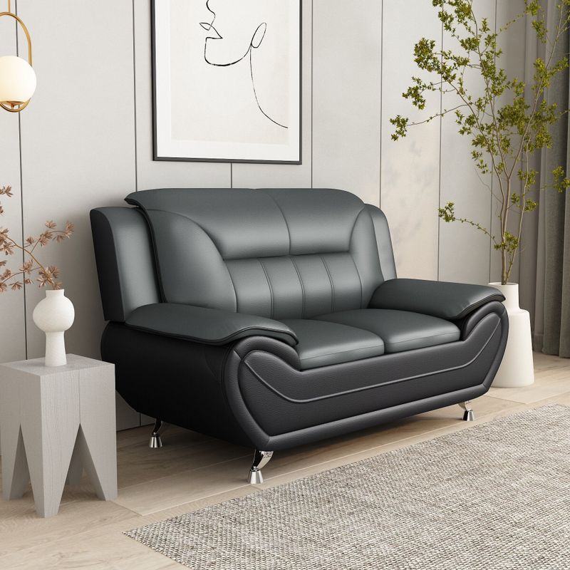 William Street 61.3" Faux Leather Pillow Top Arm Loveseat - Grey/Black
