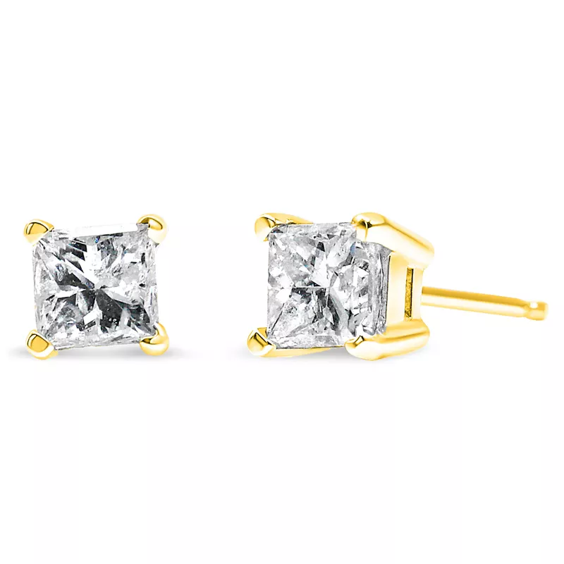 14k Yellow Gold 1/5ct TDW Princess-cut Diamond Petite Stud Earrings (I-J, I3)