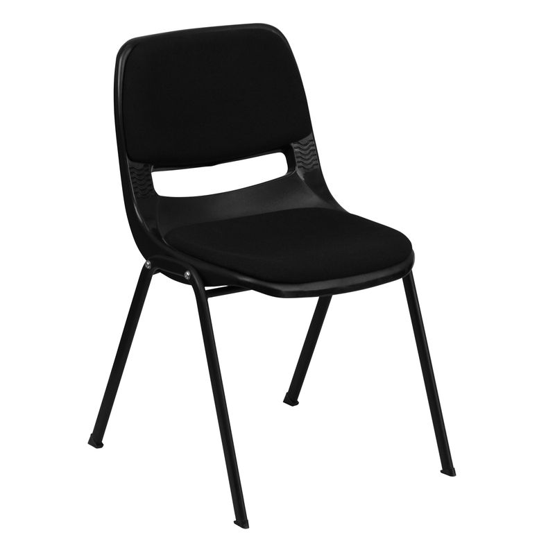 5 Pack 880 lb. Capacity Padded Ergonomic Shell Stack Chair with Metal Frame - Black