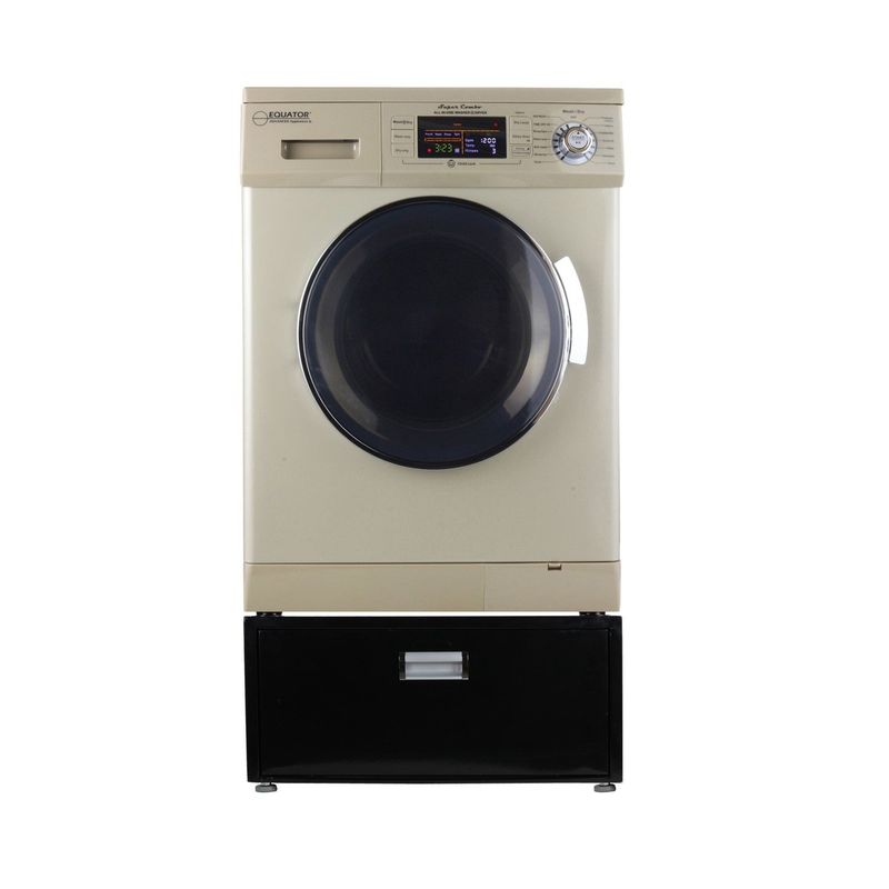 Equator Compact 13 lbs Combination Washer DryerVented/Ventless Dry + Laundry Pedestal with Drawer - Black