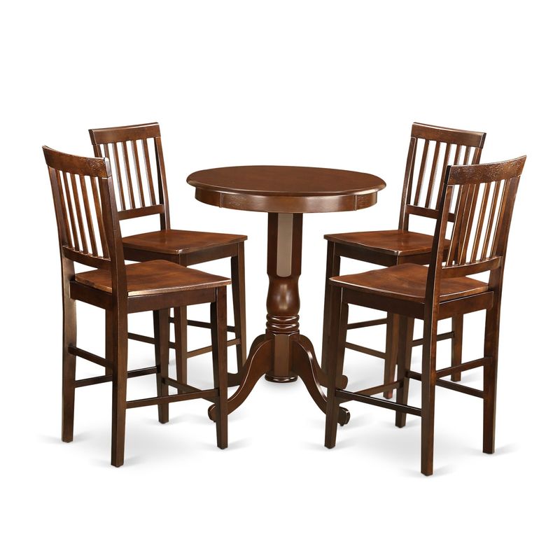 Brown-finished Solid Wood 5-piece Counter Height Pub Set - Wood Seat