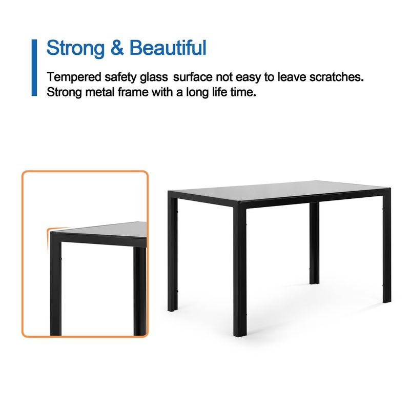 5 Pieces Tempered Glass Dining Table Set for 4 - 47.25"W*27.56"D*29.5"H - Black