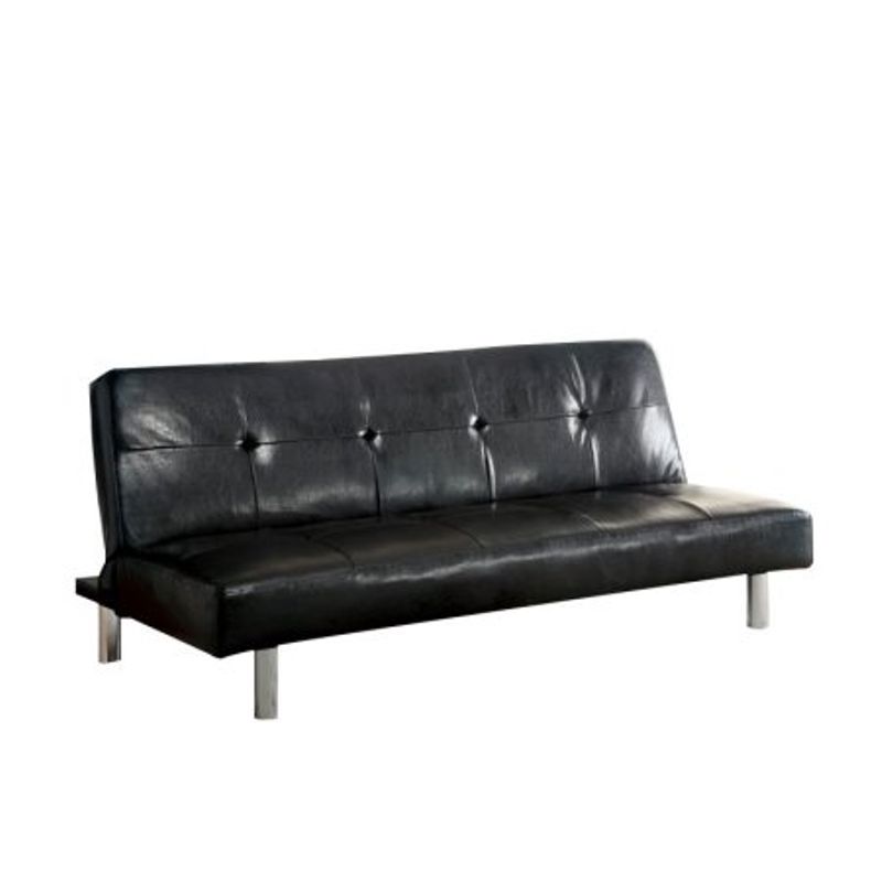 Furniture of America Natick Faux Leather Sleeper Sofa Bed in Black