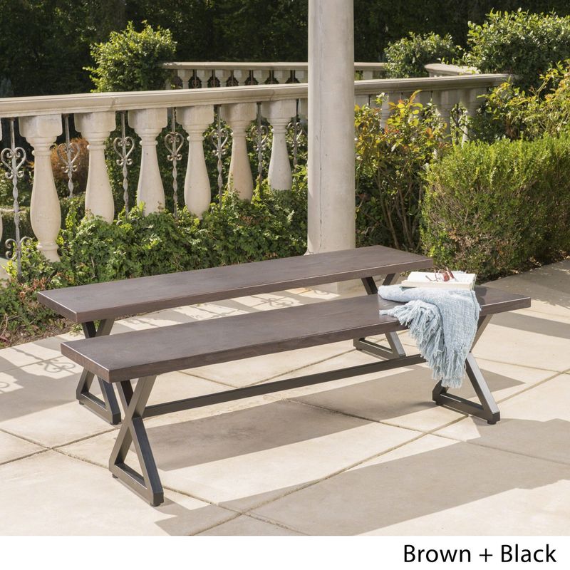 Rolando Outdoor Aluminum Dining Bench (Set of 2) by Christopher Knight Home - Brown + Black