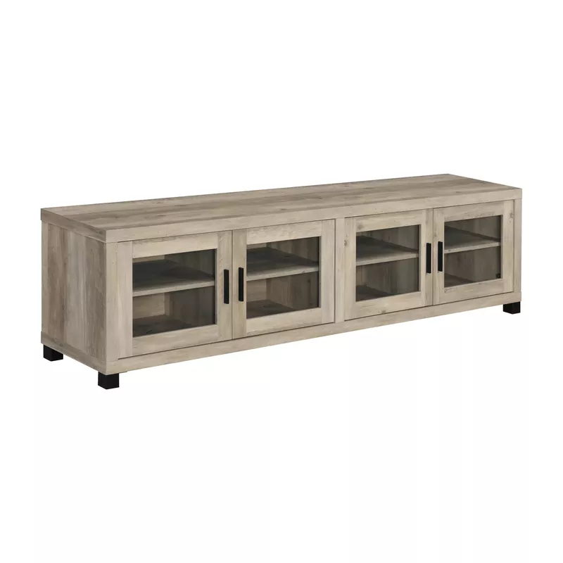 Rectangular TV Console with Glass Doors Antique Pine