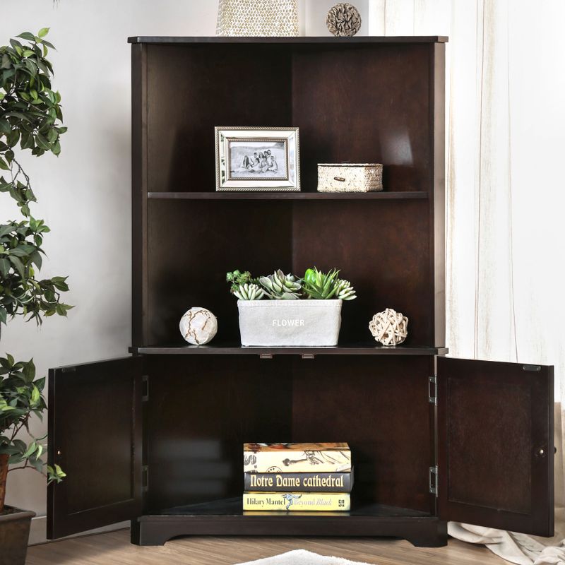 Furniture of America Darrell Wood/ Veneer 2-shelf Corner Bookshelf with Cabinet - White
