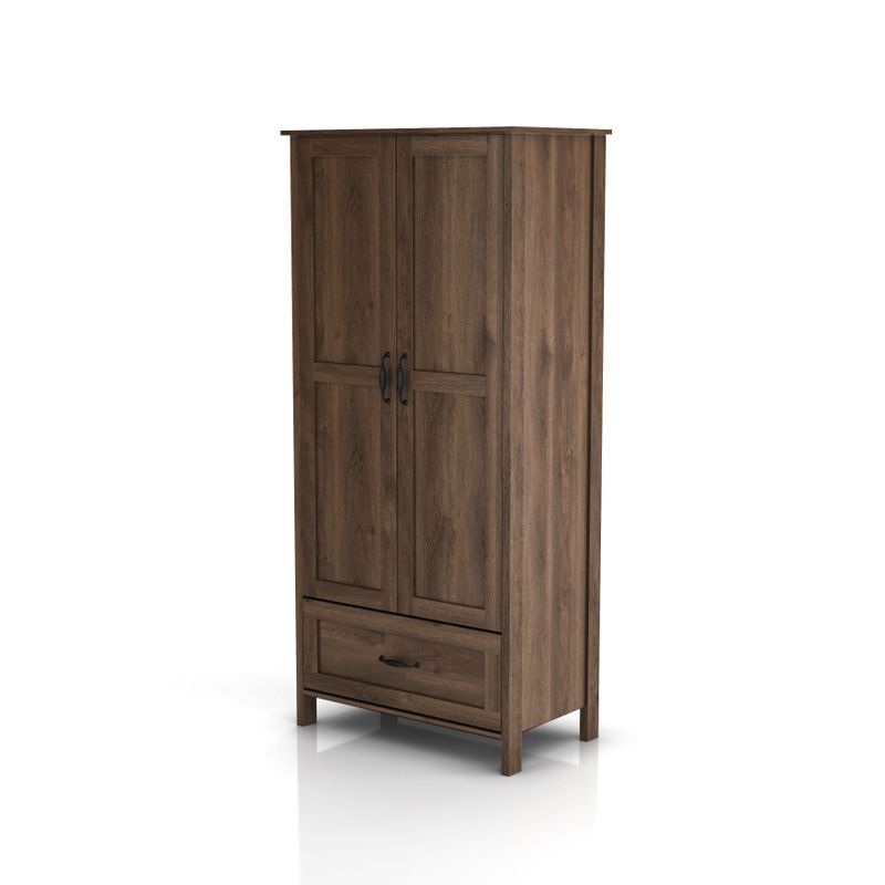 DH BASIC Rustic Double-doors Wardrobe Closet with Shelves by Denhour - Distressed Walnut