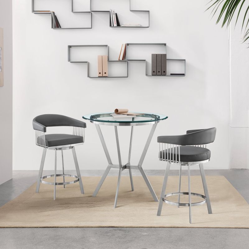 Naomi and Chelsea Counter Height Dining Set in Grey Faux Leather - 4-Piece Sets - Grey & Black