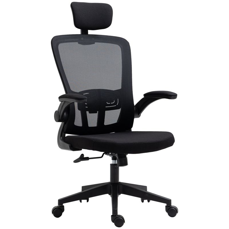 Vinsetto High Back Mesh Chair, Home Office Task Computer Chair with Adjustable Height, Lumbar Back Support, Headrest, and Arms - Grey