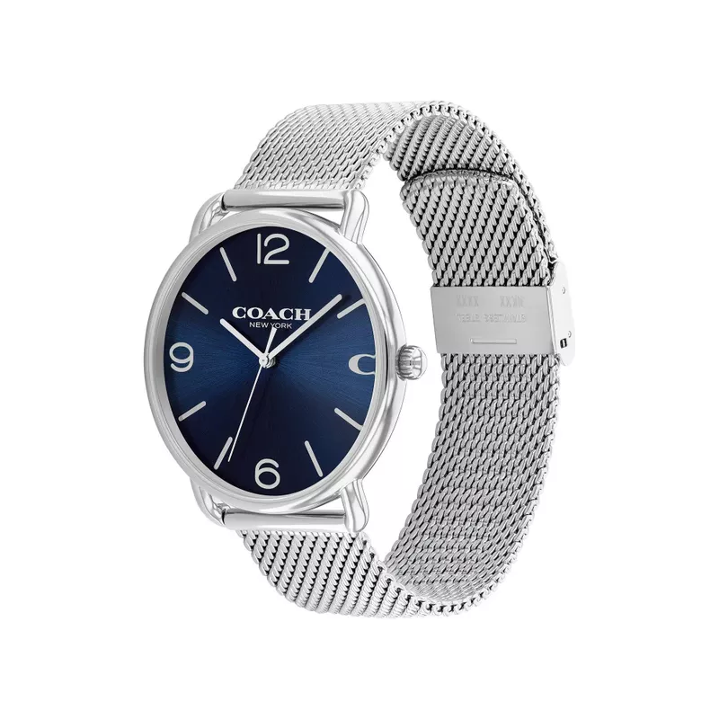 Coach - Men's Elliot Silver-Tone Stainless Steel Mesh Watch Navy Dial