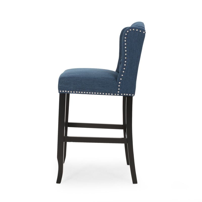 Foxwood Wingback Retro Bar Stools (Set of 2) by Christopher Knight Home - Navy Blue + Dark Brown