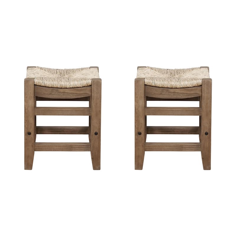 The Gray Barn Enchanted Acre 18-inch Wood Stools with Rush Seats (Set of 2) - Short - Set of 2