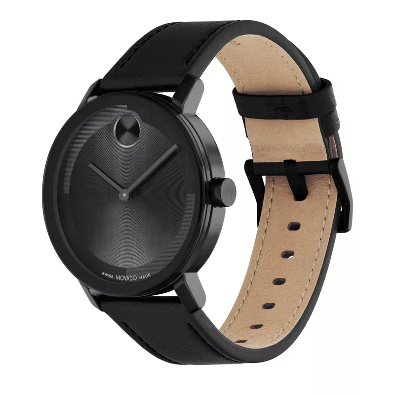 Movado - Men's Bold Evolution 2.0 Black Leather Strap Watch Black Dial